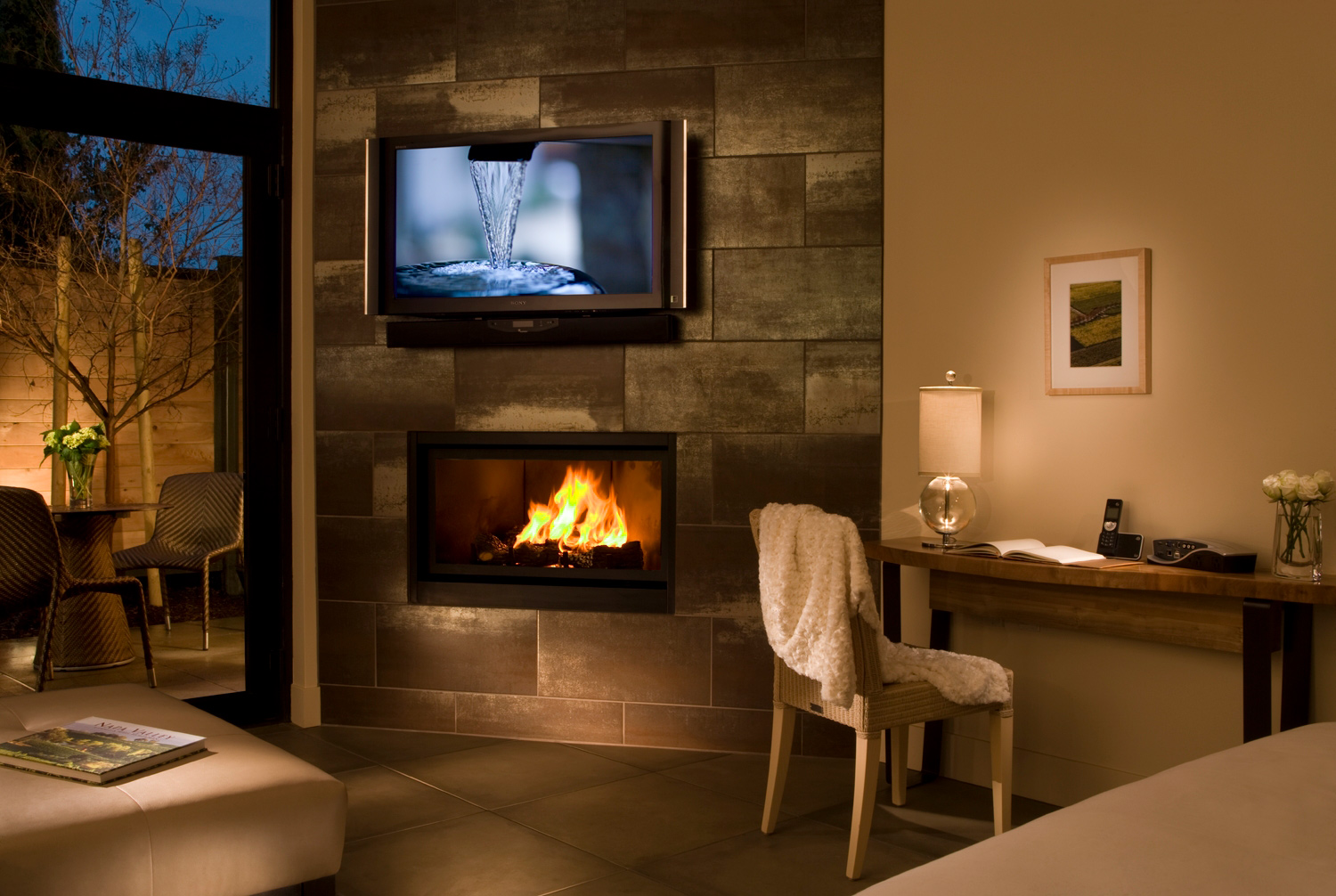 Resort Suite Fireplace at Bardessono Napa Valley